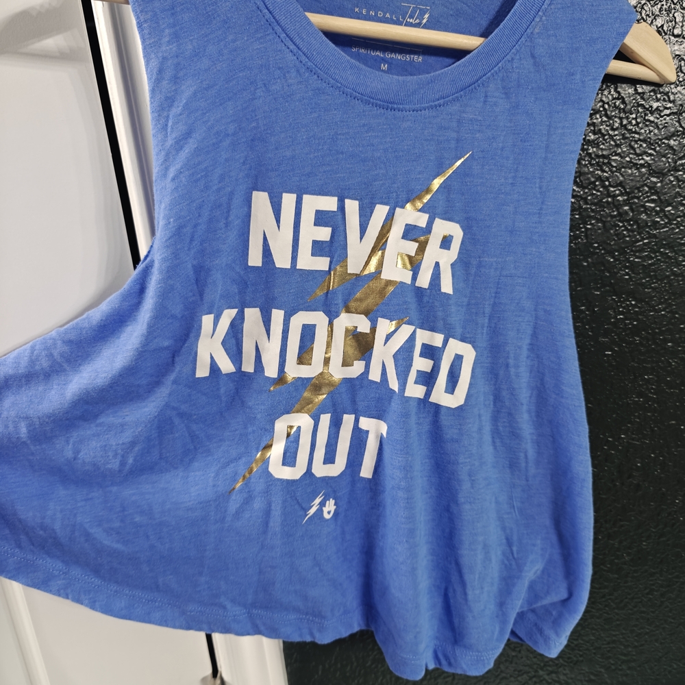 Spiritual Gangster Blue Tank Top with Gold and White Print
